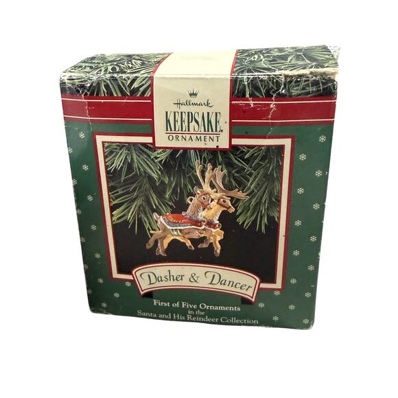 Hallmark Other - Vintage 90s Hallmark Keepsake Dasher & Dancer Ornament First Of Five Boxed